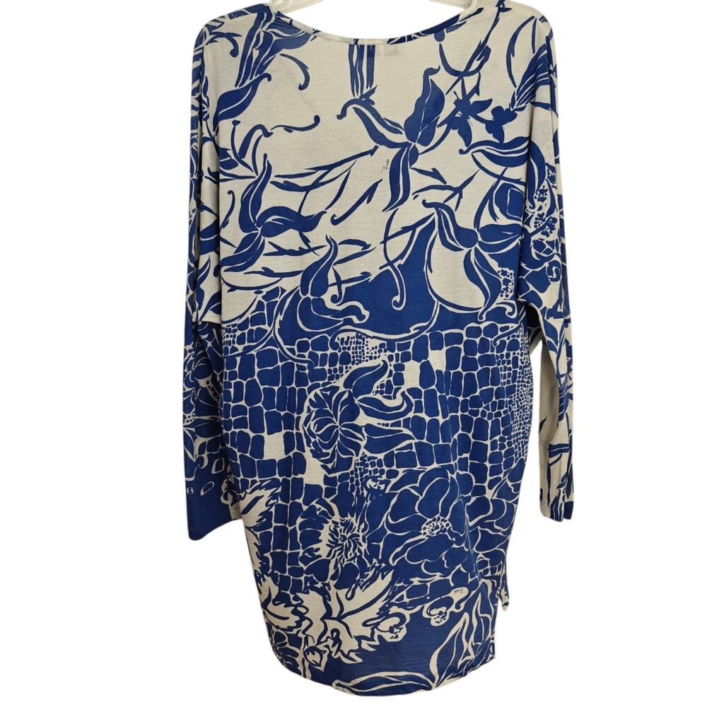 Emilio Pucci Cotton Silk Tunic Top Size 6 Blue Floral Long Sleeve Made in Italy - Picture 7 of 10